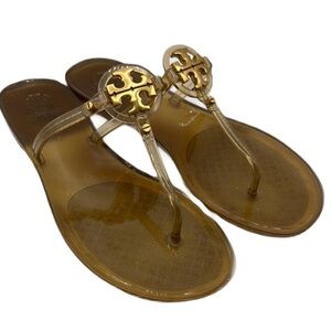 Tory Burch Sz 9 Mini Miller Gold Jelly Thongs Sandals Iconic Medallion
